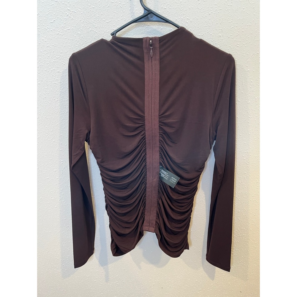 Herve Leger Paris Brown Ruched Long Sleeve Bandage Top NWT Size M - Picture 3 of 4